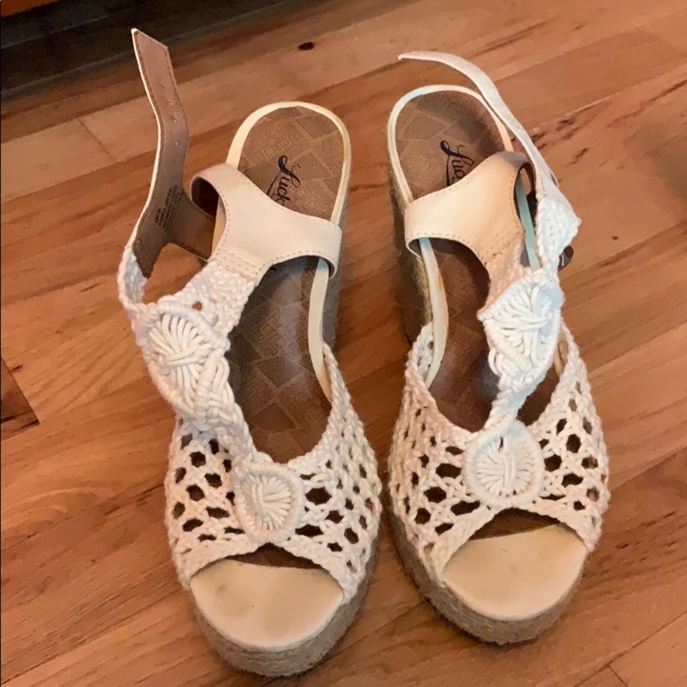 Cream lucky brand platform heels.